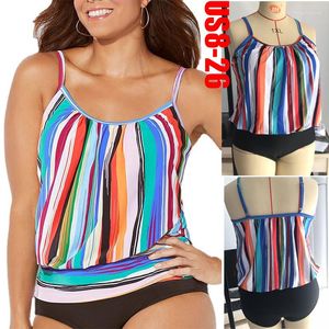 Traje de baño para mujer 2023 Traje de baño deportivo Tankini Tira colorida Traje de baño de dos piezas Talla grande Natación corta Bañistas de playa