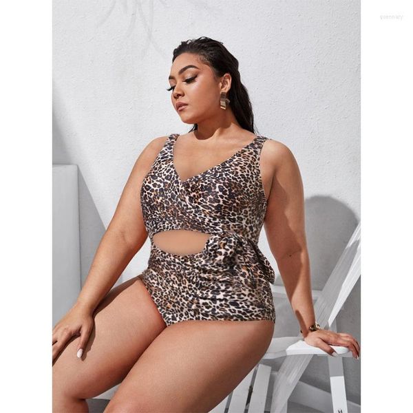 Traje de baño de mujer 2023 llegada de verano de talla grande XL-4XL de una pieza Sexy estampado de leopardo Monokini traje de baño de vendaje