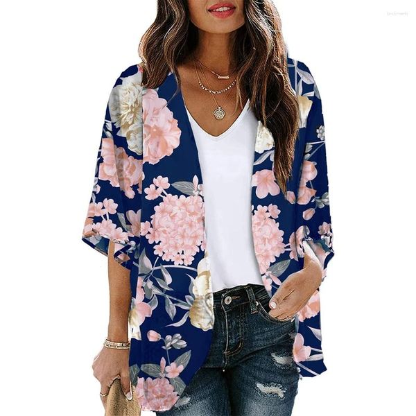 Maillots de bain pour femmes 2023 Cardigan d'été en mousseline de soie imprimé floral long kimono bikini cover-ups robe portefeuille vêtements de plage maillot de bain couvrir