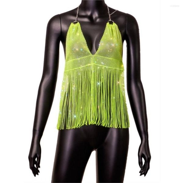 Maillots de bain pour femmes 2023 été évider cristal diamant plage hauts femmes Sexy transparent couvrir Blackv col sans manches une pièce haut