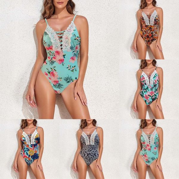 Maillots de bain pour femmes 2023 Été dentelle dos nu maillot de bain imprimé sexy pour femmes shorts hauts