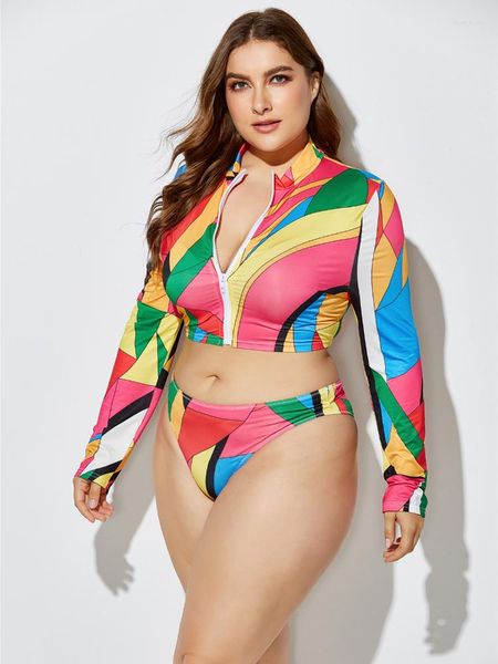 Traje de baño para mujer 2023 Verano Sexy Impreso Bikini Tamaño grande Traje de baño dividido Moda Atado Cabeza y cintura Triángulo Bufanda Conjunto de tres piezas