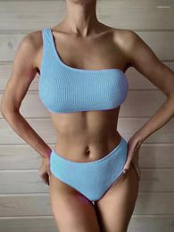Maillot de bain femme 2023 maillot de bain femme européenne et américaine couleur Pure Bikini tissu spécial vague tissu une épaule mode