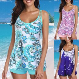 Dames badmode 2023 dames groot formaat gesplitste zwempak bloem print Vest conservatieve tankini tweedelige set surf strandkleding zomer
