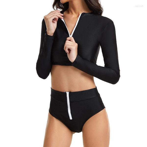 Traje de baño para mujer 2023 traje de baño para mujer Rash Guard manga larga dos piezas negro cremallera deportes trajes de baño surf buceo traje Rashguard
