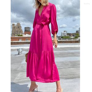 Traje de baño para mujer 2023, vestido largo rojo rosa para mujer, traje de baño de cuello redondo, ropa de playa de manga larga, corte holgado, elegante, a la moda, túnica con tiras