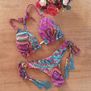 Dameszwemkleding 2023 Damesgedrukte zwempak Sexy Triangle Bikini Braziliaanse split Swimwear Baden Zwempak Dames Vrouw Vrouwelijke strandkleding T230417