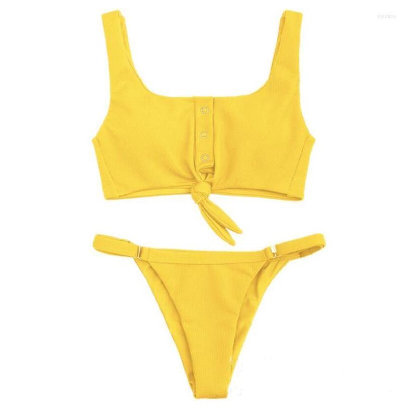 Kvinnors badkläder 2023 Kvinnor Summer Solid Backless Two Piece Set Bathing Suit Female Beach Fashion Bikinis