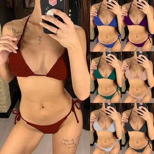 Traje de baño para mujer 2023 Paño arrugado Tela especial Tira ondulada Sexy Bikini Damas Correas fluorescentes Traje de baño dividido Mujeres Trajes de baño