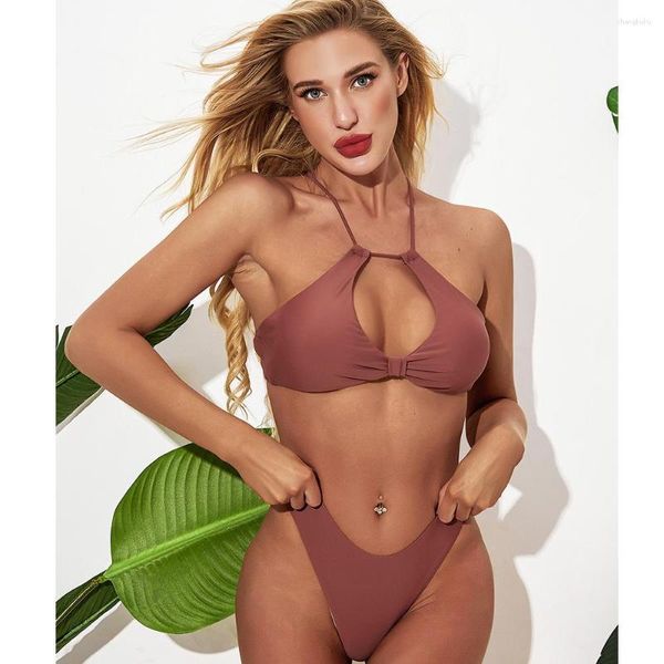 Maillots de bain pour femmes 2023Col de couleur solide Maillot de bain à lacets pour femmes Sexy Serré Creux-Out Beauté Retour Haut de gamme Mode Belle SplitBikini