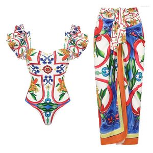 Maillots de bain pour femmes 2024 2 pièces épaule à volants maillot de bain avec couverture sexy femmes push biquini maillot de bain body robe de plage