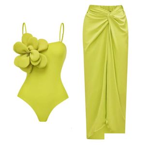 Swimwear féminin 2024 Bikini de fleurs 3D Ensemble avec ER Up Luxury Massuit de bain Femmes Y Floral High Waist Monokini Désir BodySity Swim Suite Dr Dhkks