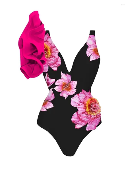 Swimwear féminin 2024 Bodys imprimés de volants asymétriques Fémeaux Femmes One Piece Sexy Femme Baigneurs Baignes Bathing Bathing Swimming Swim