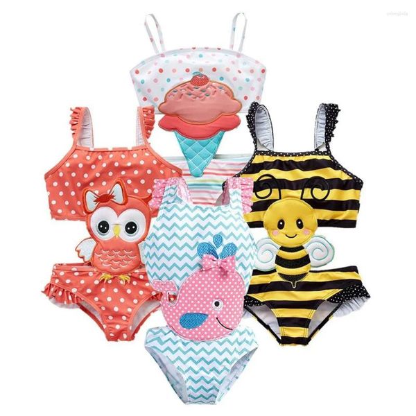 Maillots de bain pour femmes 2024 Baby Girls Maillot de bain One Piece Costumes Respirant Séchage rapide Dessin animé Vêtements de natation Summer Beach sans manches