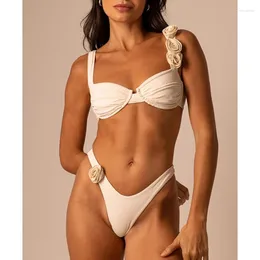 Swimwear de mujeres 2024 Bikini Juego de bikini Taño de dos piezas Bandeja de acero Cordera Cordera Sexy Bodysuits 3D Flower Beach Traje de baño