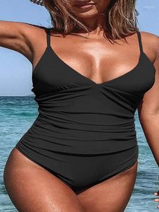 Swimwear féminin 2024 Bikini Sexy Deep V Solid Belly couvert de maillot de bain une pièce Femmes