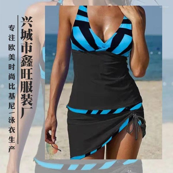 Traje de baño para mujer 2024 Bikini Traje de baño Traje de baño Europa y América Vacaciones en la playa Cordón con cuello en V Sexy Split Mujeres