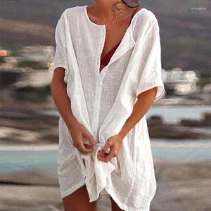 Damesbadmode 2024 katoenen tunieken voor strandvrouwen badpak cover-ups vrouw cover-up strandkleding mini-jurk