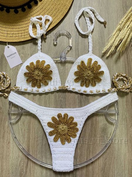 Traje de baño para mujer 2024 Conjunto de bikinis de crochet Mujer Tankini Traje de baño Mujeres Biquinis Feminino Traje de baño sexy Biquini Ropa de playa brasileña Traje de baño T240222