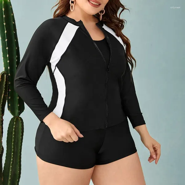 Maillots de bain pour femmes 2024 européen et américain fendu grande taille bikini couleur unie fermeture éclair à manches longues maillot de bain serré