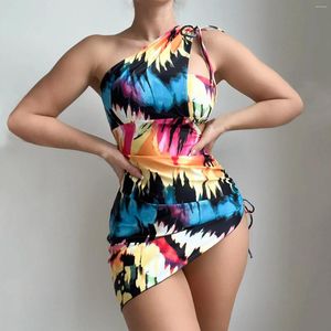 Swimwear féminin 2024 Bikini imprimé coloré à trois morceaux Ensemble sexy Cover up Up Blelot Stand Summer Beach Wear Suite de baignade