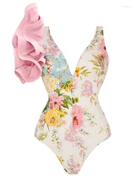 Maillots de bain pour femmes 2024 Mode Floral Print Ruffle One Piece Maillots de bain Cover Up Set Femmes Rose Chic Bikini Sluxury Maillot de bain Beachwear