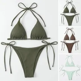 Swimwear Women 2024 Fashion Sexy Sexy Tree Points Split Ribbed Backless Bikini Set Halter Triangle Bra Tie de la côté