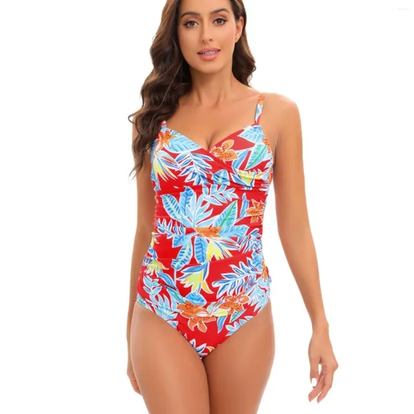 Swimwear 2024 Floral Print Tankini Femmes Deux pièces de maillot de bain Contrôle Brésilien Biquinis Bathing Fissure Summer Beach Wear