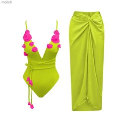 Swimwear Women 2024 Flower Deep V couwwwear avec couverture Sexy Woman Swimsuit Off Bathingsuit Celt Bikini Bikini Costumes d'été