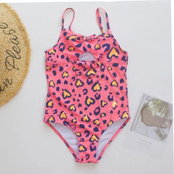 Swimwear féminin 2024 Girl One Pièces Leopard Imprimez le maillot de bain pour enfants pour filles 7-14 ans