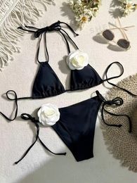 Swimwear féminin 2024 Halter String 3d Rose Two Piece Triangle Bikini MAINEMENT FEMME FEMME BATHER