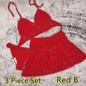 Maillots de bain pour femmes 2024 Crochet fait à la main 3 pièces Beach Wear Sexy Femmes Bikini Ensemble et une ligne Jupes Cover-ups Cover Up Femme