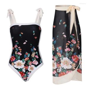 Swimwear Women 2024 INS Style Vintage Print Swimsuit Plus taille unique Bikini Bikini Conservative Polyester Beach Dress