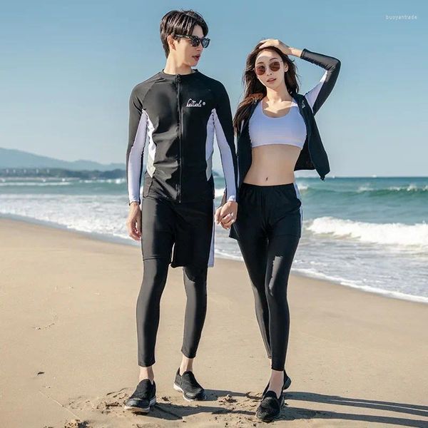 Swimwear de mujeres 2024 Traje de buceo coreano División de pantalones de manga larga pareja a los guardias de la erupción de tamaño de traje de baño de gran tamaño.