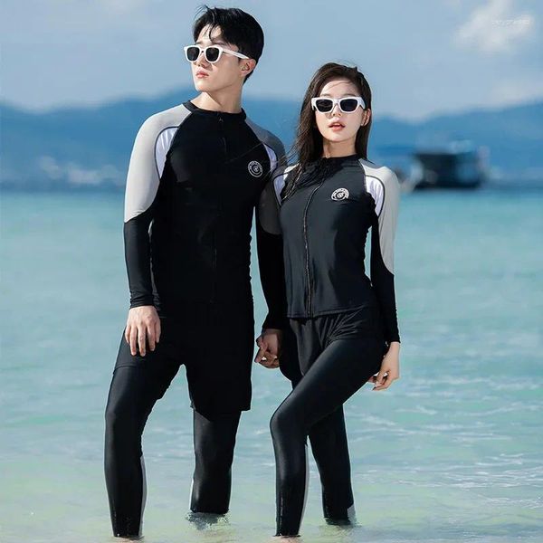 Swimwear para mujeres 2024 Guardias de manga larga coreana parejas de múltiples piezas trajes de baño trajes de baño con cremallera