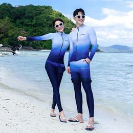 Swimwear féminin 2024 Femmes coréennes hommes Split Couple de plongée Costume de plongée Rash Gardes Gradient Couleur surf Pantalon à manches longues Sports Beachwear