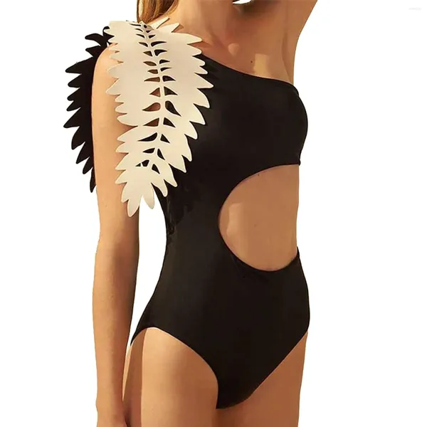 Swimwear féminin 2024 dames coupées maillot de bain sexy une épaule laisse une couleur solide mincer