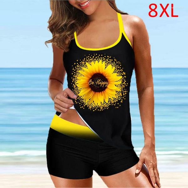 Maillots de bain pour femmes 2024 Grande taille 8XL Plus pour femmes Deux pièces Floral Print Body Robe Maillot de bain Tankini