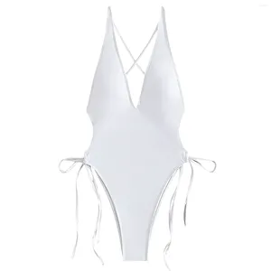 Dames badmode 2024 Leisure Summer V Neck Eéndelige zwempak Tie Side High Cut Bathing Suit sexy dames bikini