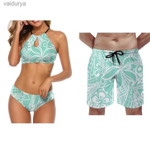 Maillots de bain pour femmes 2024 Nouveau couple personnalisé découpé polynésien sexy bikini hommes dessiner corde pantalons de plage Saint Valentin vacances yq240330