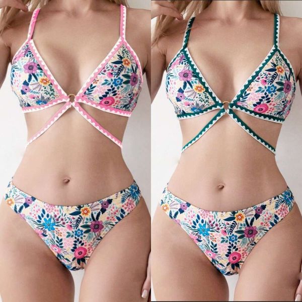 Trajes de baño para mujeres 2024 Nuevo traje de baño de bikini floral estilo dividido Shein traje de baño para mujeres