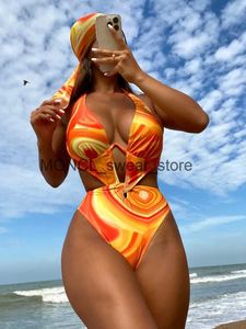 Dames Badmode 2024 Nieuw Oranje Tie Dye Gradiënt Eendelig Badpak Dames Hollow Out Beugel Monokini Strandbadpak BacklessH24222