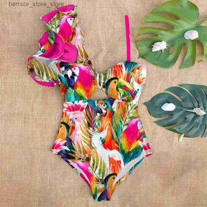 Maillots de bain pour femmes 2024 Nouveau sexy plissé floral intégré maillot de bain pour femmes maillots de bain dos nu costume de plage Monkini Q240306