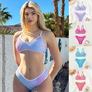 Swimwear féminin 2024 Nouveau maillot de bain en maillage sexy pour femmes Instagram Beach Bikini J240319
