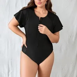 Maillots de bain pour femmes 2024 Plus taille sexy une pièce maillot de bain pour femmes filles couleur unie à manches courtes body push up monokini