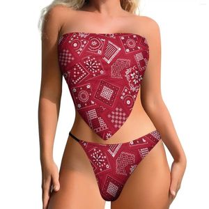 Dames badmode 2024 Polynesische retro-kunstprint tweedelig bikini sexy top badpak onregelmatige zwembroek op maat