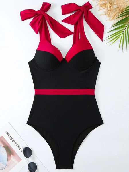 Traje de baño para mujer 2024 Push Up Mujeres de una pieza Sólido Strappy Traje de baño Vintage Bañista Bañando Natación Traje de baño Ropa de playa Body de verano