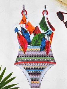 Swimwear Women 2024 Ring Link Print BodySuit Sweet Femme Femme One Piece Sexy Femme Bath Bathing Nathing Swim Fultwear