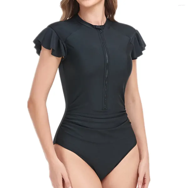 Trajes de baño para mujeres 2024 Ruffle One Piece Traje de baño Mujer Black Zipper Control de la abdompar de la abdompar