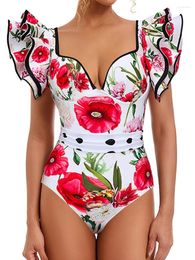 Swimwear 2024 Ruffle Push up Femmes One Piece Floral Maillot de bain vintage Bather Bataille de baignade Suite de natation Bodys d'été